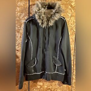 Self Esteem Cream and Dark Grey Jacket with Faux Fur